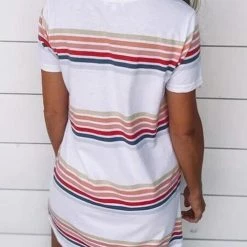 Levency Stripe O Neck Short Sleeve Mini Dress New In