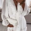 Levency Ruffles V Neck Long Sleeve Mini Dress New In