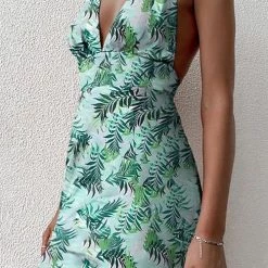 Levency Print Halter Neck Backless Mini Dress New In