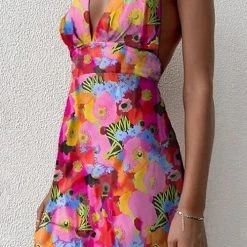 Levency Print Halter Neck Backless Mini Dress New In