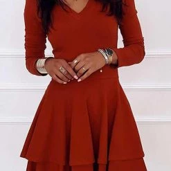 Levency Layer V Neck Long Sleeve Dress New In