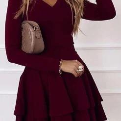 Levency Layer V Neck Long Sleeve Dress New In