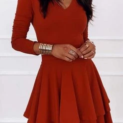 Levency Layer V Neck Long Sleeve Dress New In