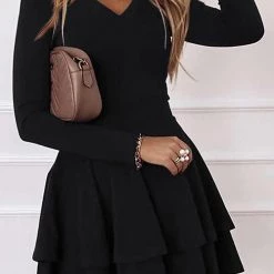 Levency Layer V Neck Long Sleeve Dress New In