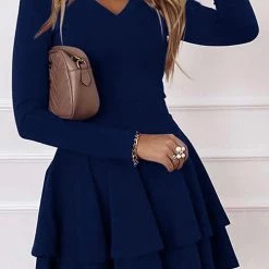 Levency Layer V Neck Long Sleeve Dress New In