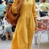 Levency Linen V Neck Seven Sleeves Midi Dress New In