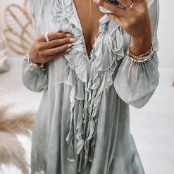 Levency Flowing Ruffles V Neck Mini Dress New In