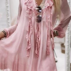 Levency Flowing Ruffles V Neck Mini Dress New In