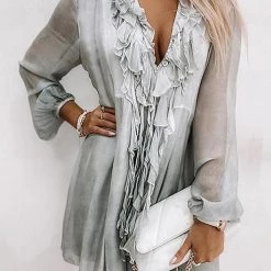 Levency Flowing Ruffles V Neck Mini Dress New In