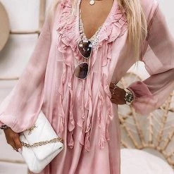 Levency Flowing Ruffles V Neck Mini Dress New In