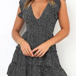 Levency New In Print Deep V Neck Mini Dress