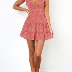 Levency New In Print Deep V Neck Mini Dress