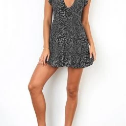 Levency New In Print Deep V Neck Mini Dress