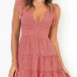 Levency New In Print Deep V Neck Mini Dress