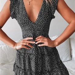 Levency New In Print Deep V Neck Mini Dress