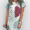 Levency Print Patchwork O Neck T Shirt Dress New In