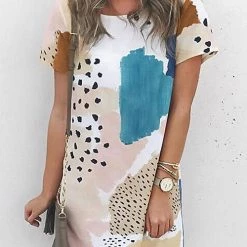 Levency Print Patchwork O Neck T Shirt Dress New In