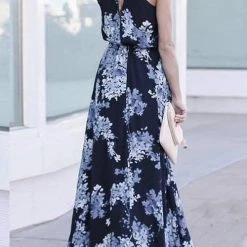 Levency New In Floral Print Slit Sleeveless Maxi Dress