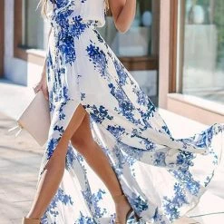 Levency New In Floral Print Slit Sleeveless Maxi Dress