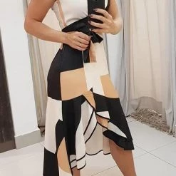 Levency Irregularity Hem V Neck Sleeveless Dress New In