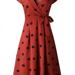 Levency New In Dot Print V Neck Sleeveless Dress