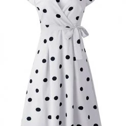 Levency New In Dot Print V Neck Sleeveless Dress