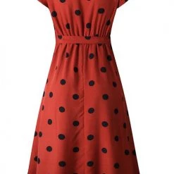 Levency New In Dot Print V Neck Sleeveless Dress