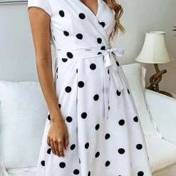 Levency New In Dot Print V Neck Sleeveless Dress