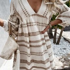 Levency New In Print Lace Hem V Neck Mini Dress