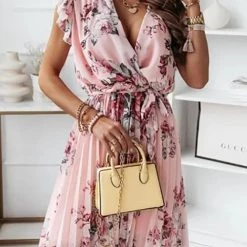 Levency Floral Print V Neck Dress