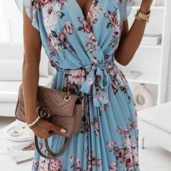 Levency Floral Print V Neck Dress