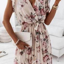 Levency Floral Print V Neck Dress