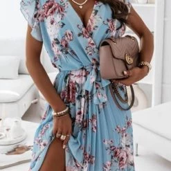 Levency Floral Print V Neck Dress