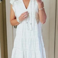 Levency Ruffles Hollow V Neck Mini Dress New In