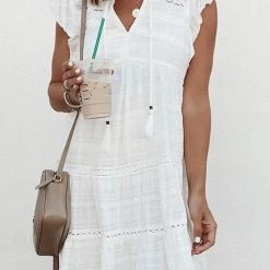 Levency Ruffles Hollow V Neck Mini Dress New In