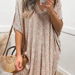 Levency Leopard V Neck Bat Dress New In