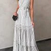 Levency New In Stripe Bow Tie Belted Maxi Dress