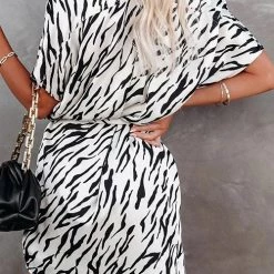 Levency Zebra Belted Shirt Mini Dress
