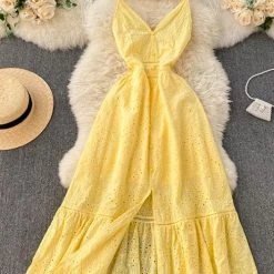 Levency Hollow Button Slip Maxi Dress 58 Levency Hollow Button Slip Maxi Dress