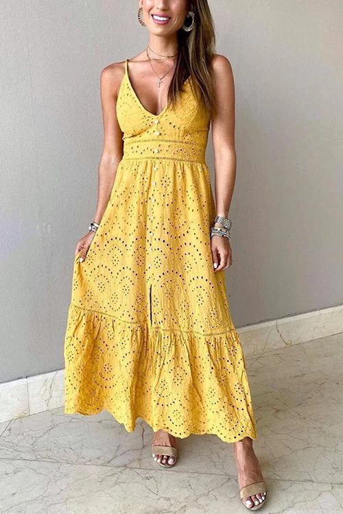 Levency Hollow Button Slip Maxi Dress 1 Levency Hollow Button Slip Maxi Dress