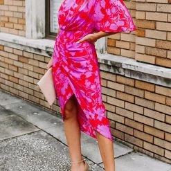 Levency Floral Print One Shoulder Slit Dress