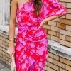 Levency Floral Print One Shoulder Slit Dress