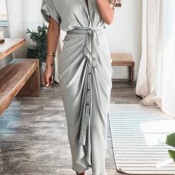 Levency New In Button Knot Bat Drape Dress