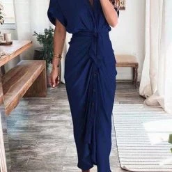 Levency New In Button Knot Bat Drape Dress