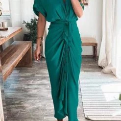 Levency New In Button Knot Bat Drape Dress