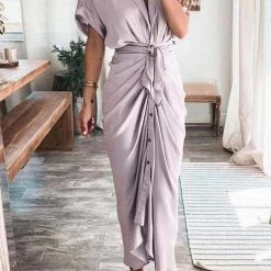 Levency New In Button Knot Bat Drape Dress