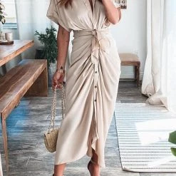 Levency New In Button Knot Bat Drape Dress