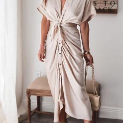 Levency New In Button Knot Bat Drape Dress