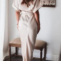 Levency New In Button Knot Bat Drape Dress