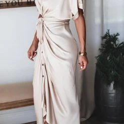 Levency New In Button Knot Bat Drape Dress